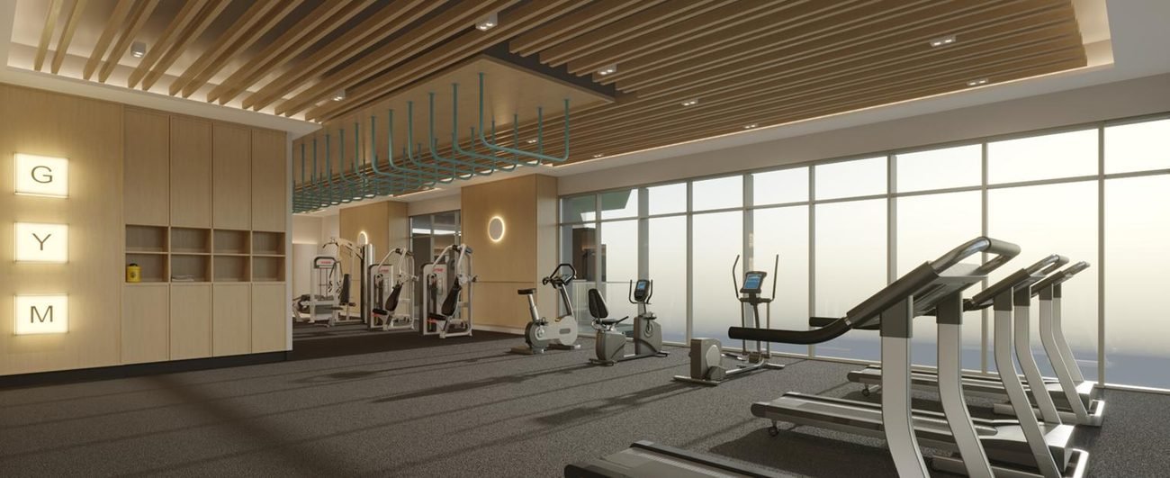 Artist's impression of the gymnasium at Lunar Seputeh with floor-to-ceiling windows