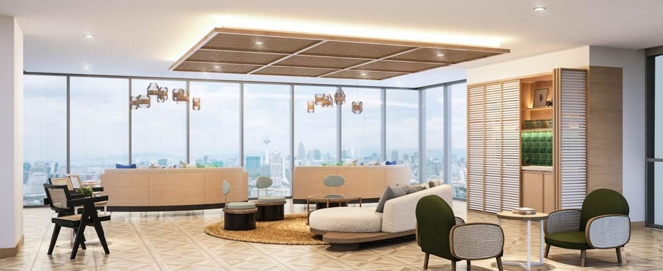 Artist's impression of the riverview lounge at Lunar Seputeh with city views