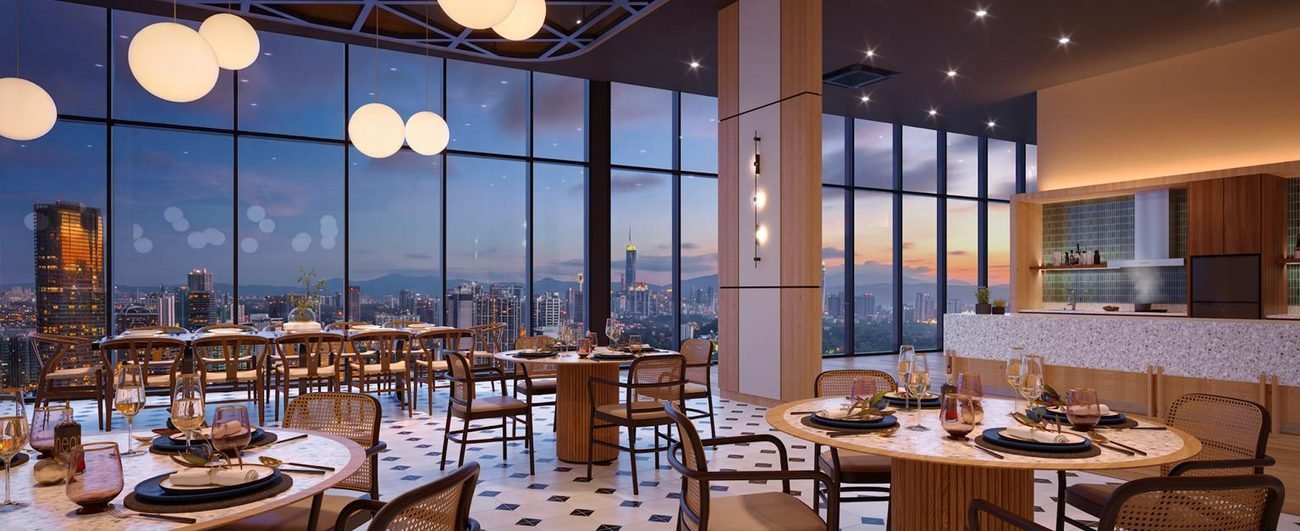 Artist's impression of the Level 45 social kitchen and gourmet lounge at Lunar Seputeh